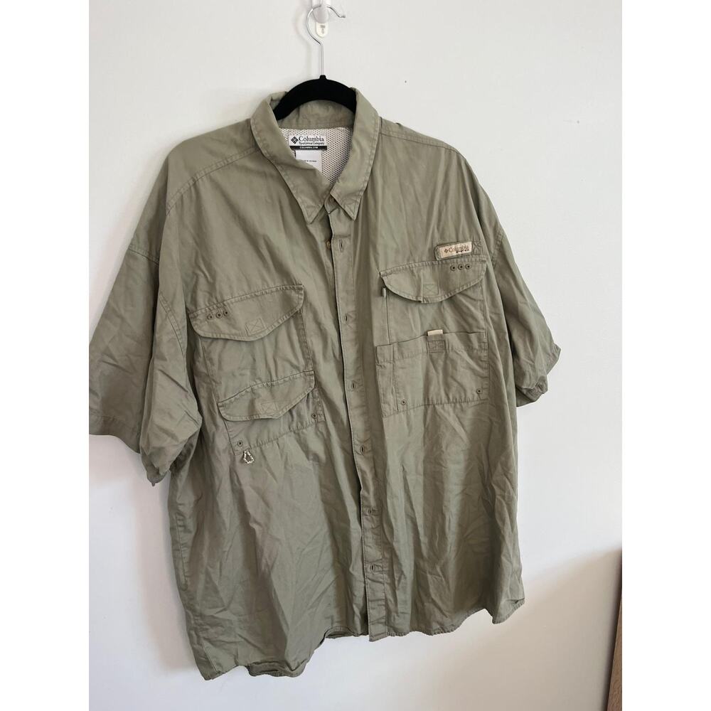 Columbia PFG Shirt Men XXL Green Short Sleeve Vented Fishing Outdoor